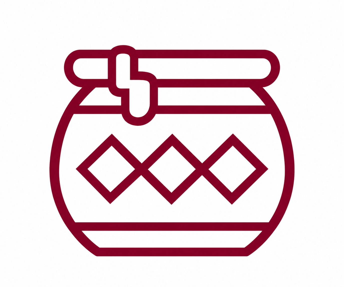 Minimalist burgundy outlined traditional jewellery pot icon with white-filled geometric design