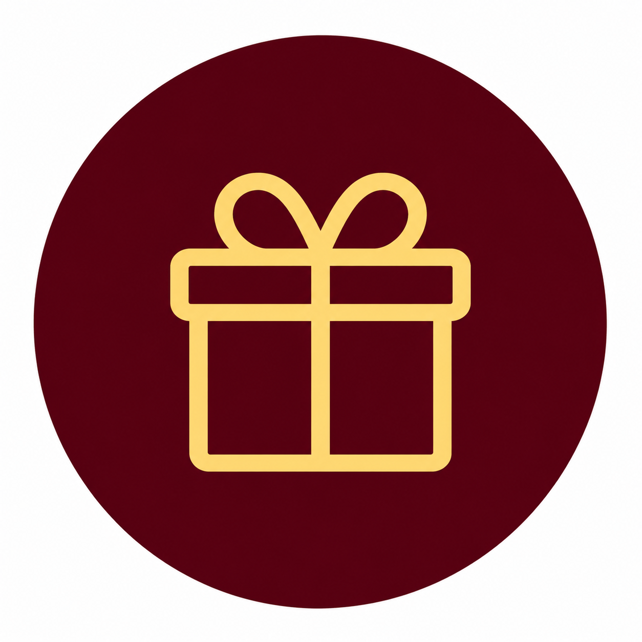 Gold gift box icon inside a burgundy circle for Aruna Silver Jewellery gift collection